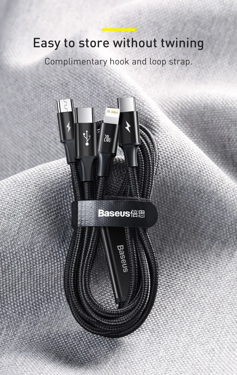 Baseus 20W PD 3 in 1 USB Type C Cable for iPhone 15 14 13 12 Xs Max Charger Cable for MacBook iPad Pro Samsung Xiaomi USB Cable