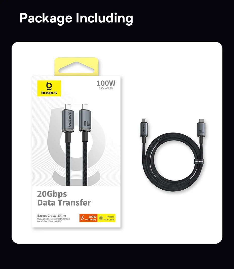 Baseus USB3.2 20Gbps Data Cable 4K@60Hz 100W USB C Cable for iPhone 15 MacBook iPad Pro Fast Charging Cable For Xiaomi Samsung