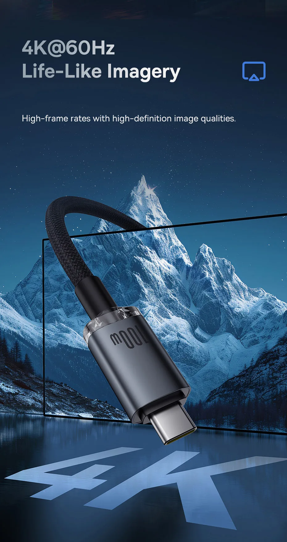 Baseus USB3.2 20Gbps Data Cable 4K@60Hz 100W USB C Cable for iPhone 15 MacBook iPad Pro Fast Charging Cable For Xiaomi Samsung