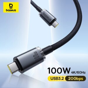 Baseus Crystal Shine USB3.2 USB-C to USB-C Cable 100W 20Gbps 4K@60Hz Fast Charging Data Cable