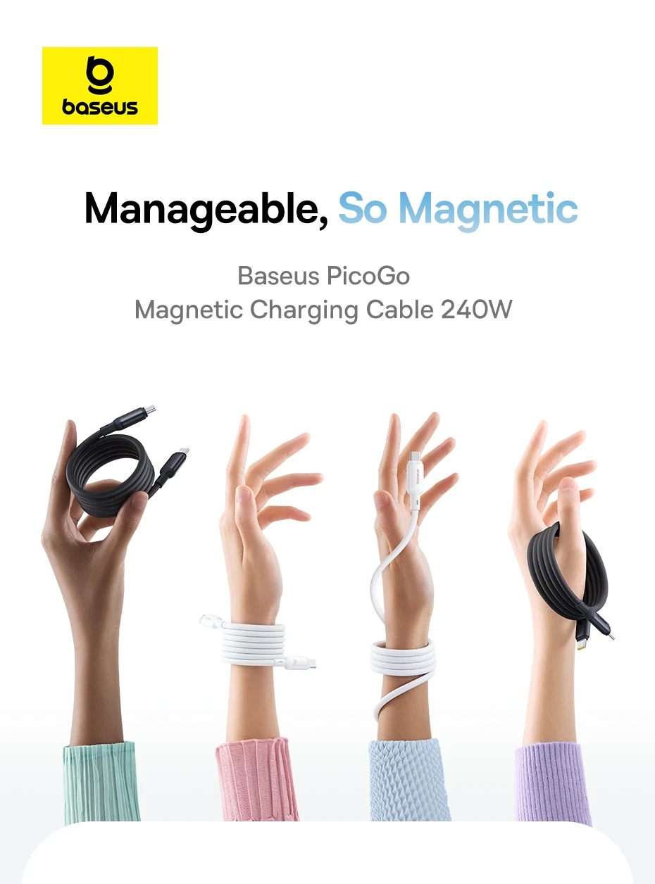 Baseus Picogo 240W USB C Cable for iPhone 16 15 Magnetic Fast Charging Type C Cable For Macbook Liquid Silicone Wire For Samsung