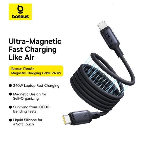 Baseus PicoGo 240W Magnetic USB C Cable Liquid Silicone Fast Charging For iPhone Samsung Macbook - Image 3