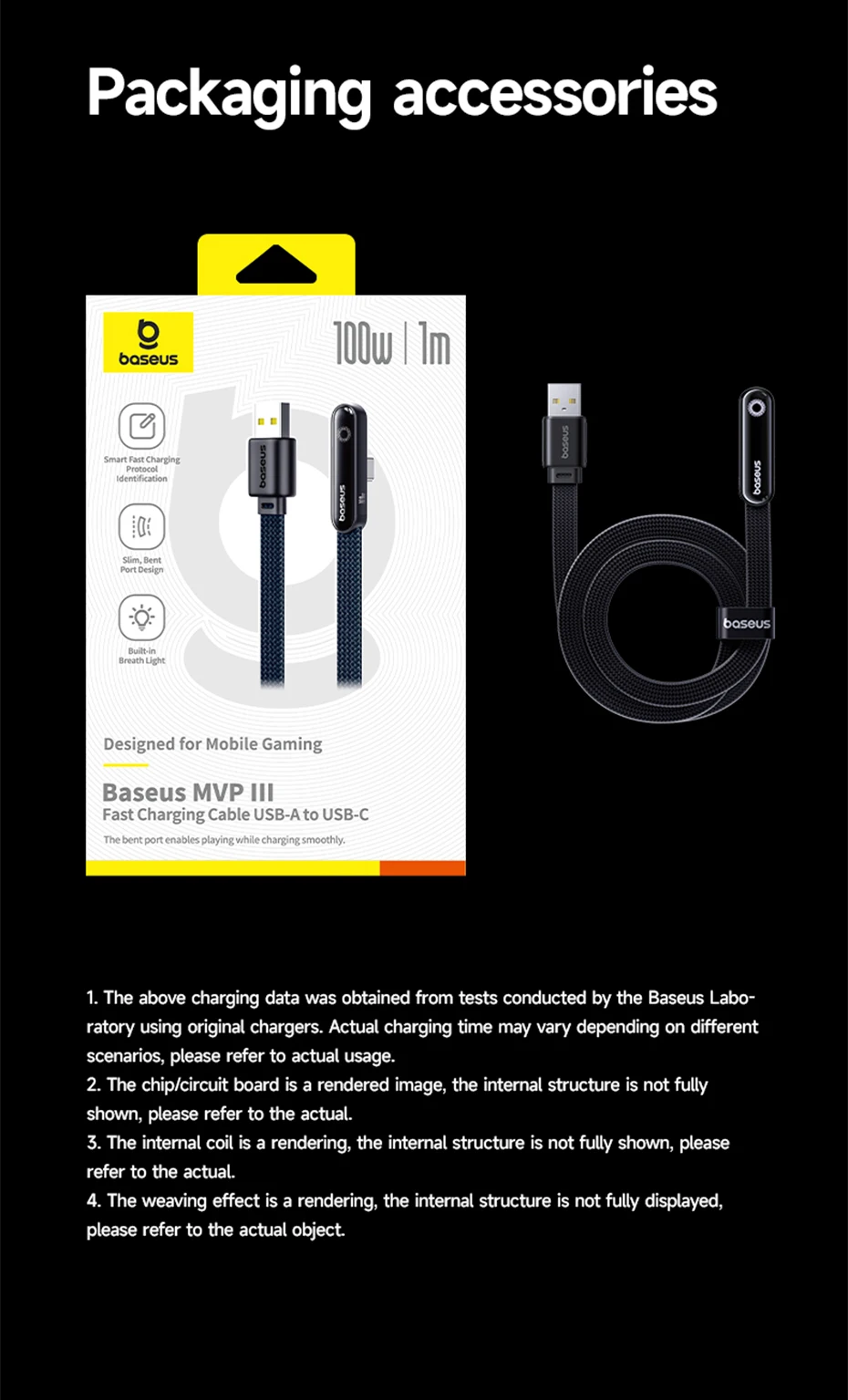 Baseus MVP3 Elbowed 100W USB Cable For Huawei Honor LED USB Cable Type C for Tablet Fast Charging Data Wire