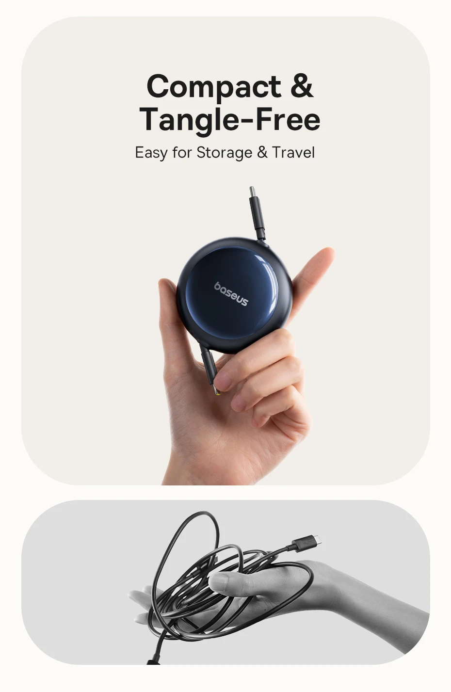 Baesus Nomos Retractable 100W USB C Cable For iPhone 16 15 Plus Pro Max Fast Charging Cable For MacBook Type C Cable For Samsung
