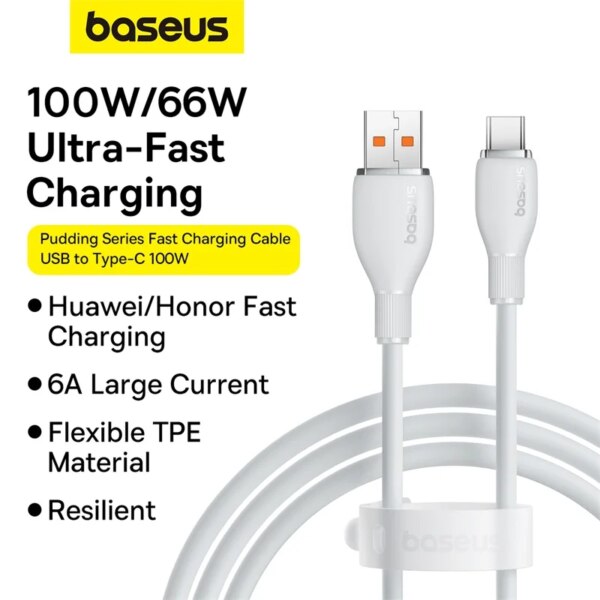 Baseus Pudding Series USB-C Fast Charging Cable 100W TPE Soft Wire for Huawei Honor Samsung - Image 6