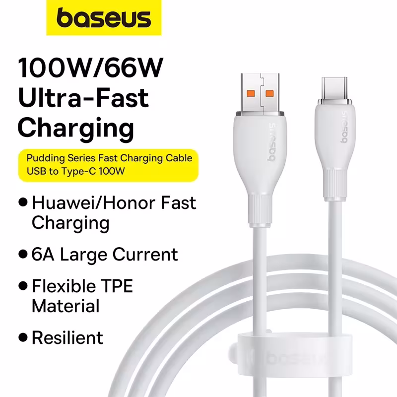Baseus Pudding Series USB-C Fast Charging Cable 100W TPE Soft Wire for Huawei Honor Samsung Baseus Pudding Series USB-C Fast Charging Cable 100W TPE Soft Wire for Huawei Honor Samsung - Image 6
