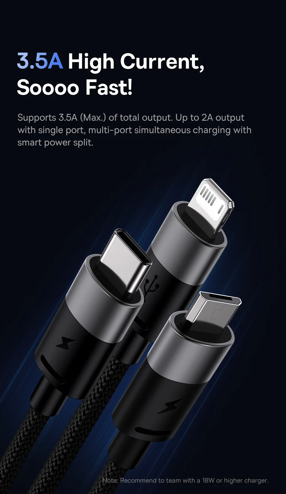 Baseus 3 in 1 USB C Cable for iPhone 14 13 12 Pro 11 3.5A Charger Cable Micro USB C Type C Cable for Macbook Pro Samsung Xiaomi