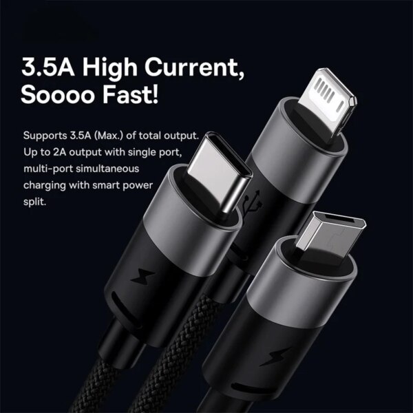 Baseus 3-in-1 Fast Charging Cable 3.5A USB C Micro iPhone Charger for Samsung Xiaomi Macbook - Image 2