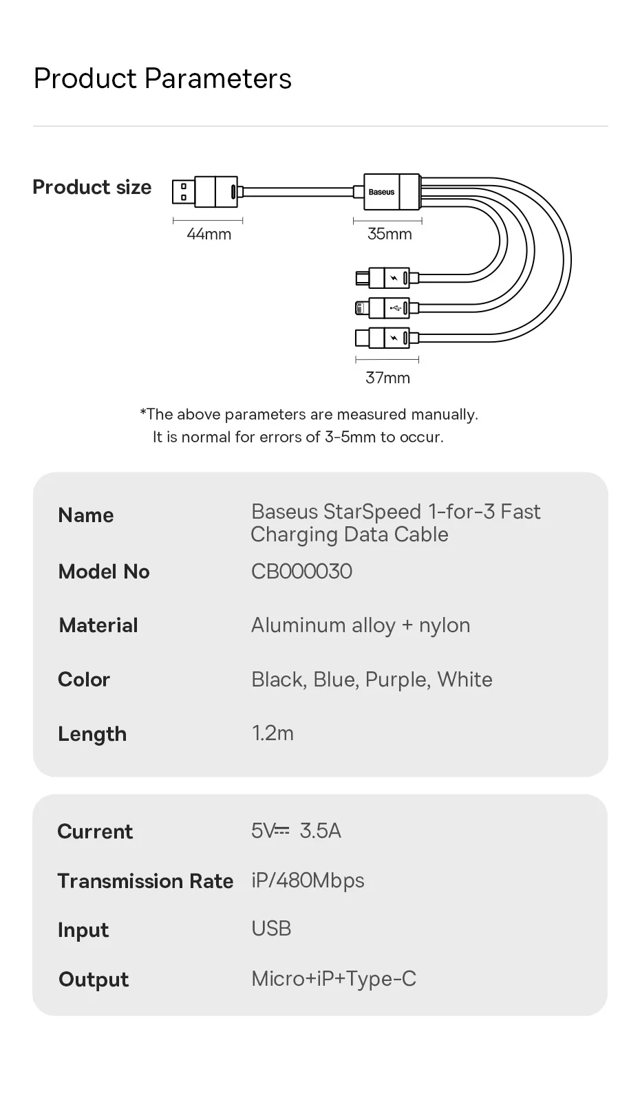 Baseus 3 in 1 USB C Cable for iPhone 14 13 12 Pro 11 3.5A Charger Cable Micro USB C Type C Cable for Macbook Pro Samsung Xiaomi