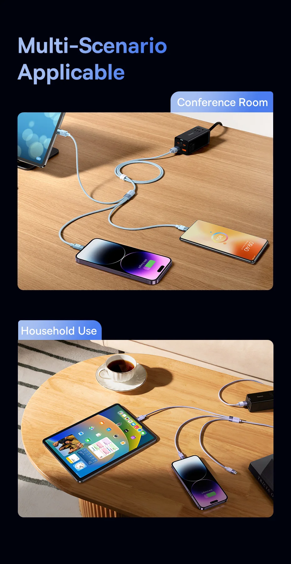 Baseus 3 in 1 USB C Cable for iPhone 14 13 12 Pro 11 3.5A Charger Cable Micro USB C Type C Cable for Macbook Pro Samsung Xiaomi