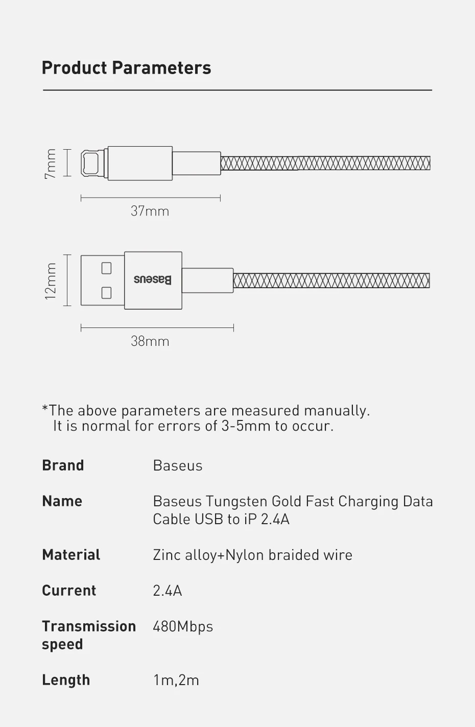 Baseus 2.4A USB Cable For iPhone 14 13 Pro Max XR Xs Cable Fast Charging Cable for iPhone 12 Charger USB Data Line