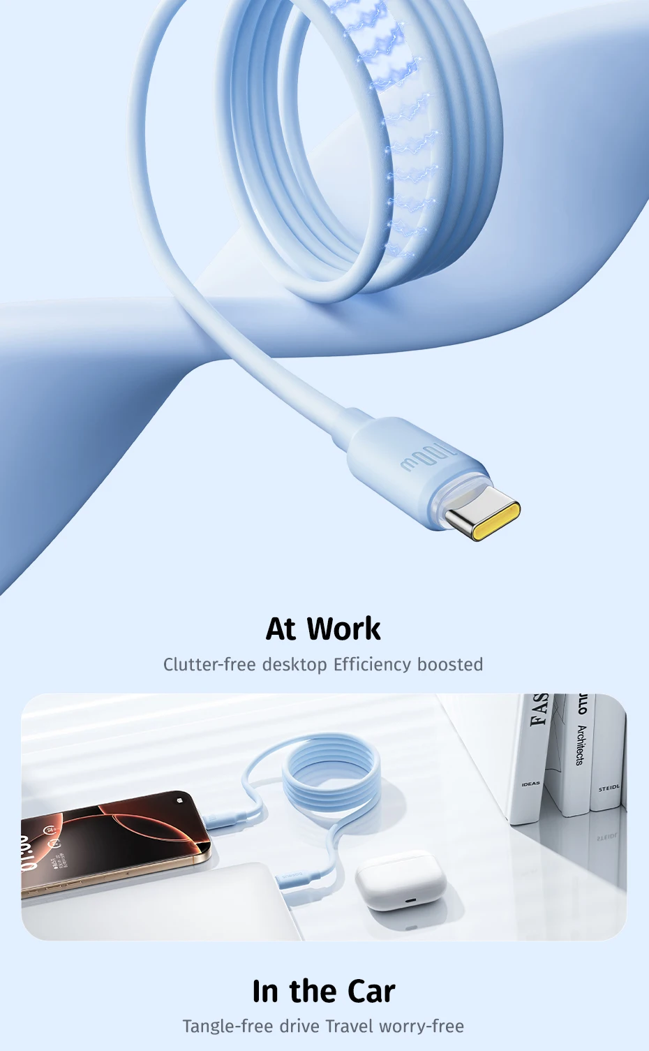 Baseus Foamed Silicone USB C Cable For iPhone 16 15 Self-organizing 100W Type C Cable For Macbook Samsung Xiaomi Fast Charging