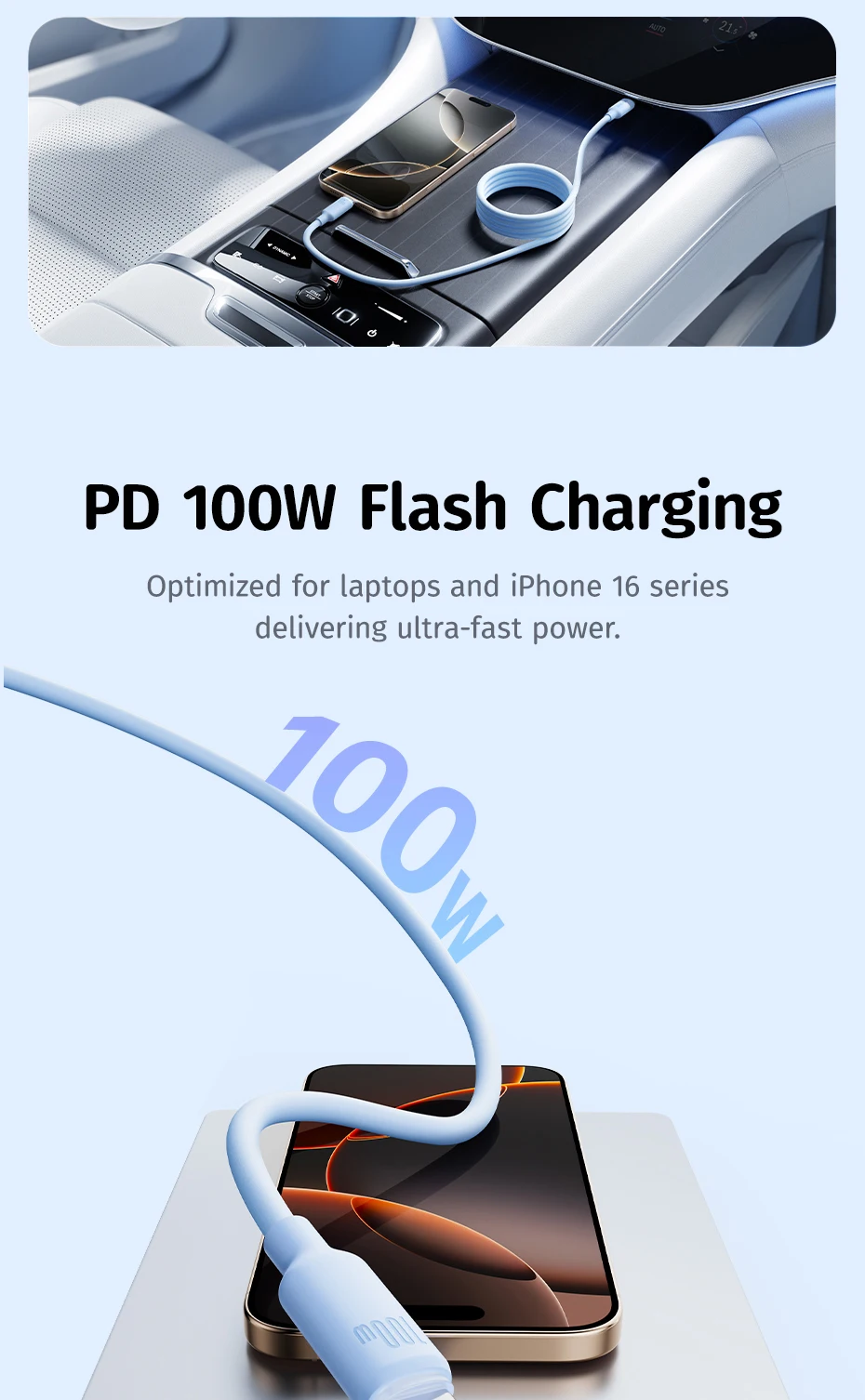 Baseus Foamed Silicone USB C Cable For iPhone 16 15 Self-organizing 100W Type C Cable For Macbook Samsung Xiaomi Fast Charging
