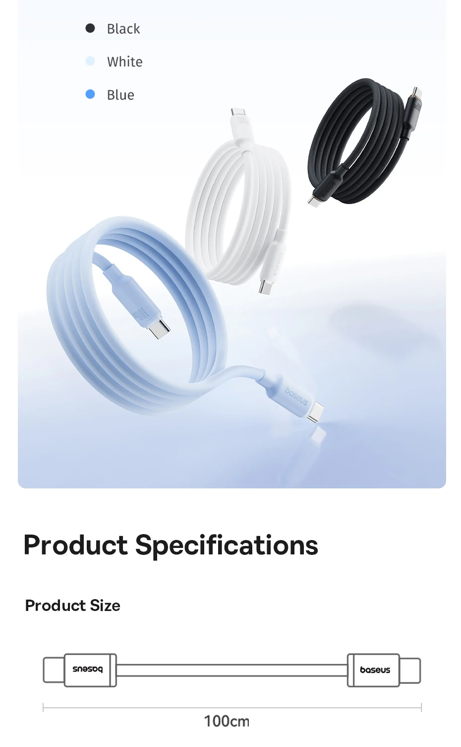 Baseus Foamed Silicone USB C Cable For iPhone 16 15 Self-organizing 100W Type C Cable For Macbook Samsung Xiaomi Fast Charging