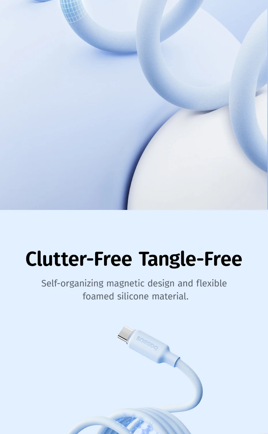 Baseus Foamed Silicone USB C Cable For iPhone 16 15 Self-organizing 100W Type C Cable For Macbook Samsung Xiaomi Fast Charging