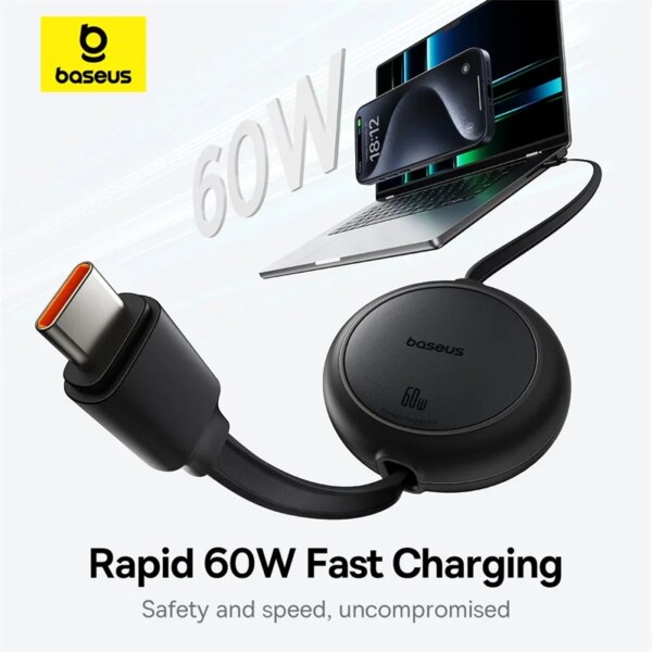 Baseus Retractable 60W USB C Fast Charging Cable for iPhone 16 15 Pro Max MacBook iPad Xiaomi - Image 2