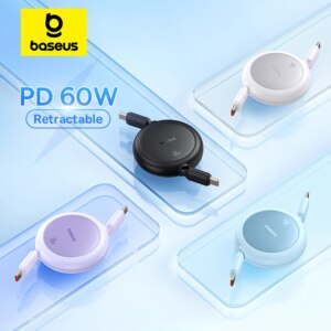 Baseus Retractable 60W USB C Fast Charging Cable for iPhone 16 15 Pro Max MacBook iPad Xiaomi