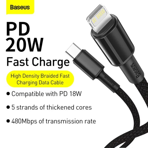 Baseus 20W PD Fast Charging Cable Type C to Lightning for iPhone 14 13 12 11 Pro Max Xs X - Image 2