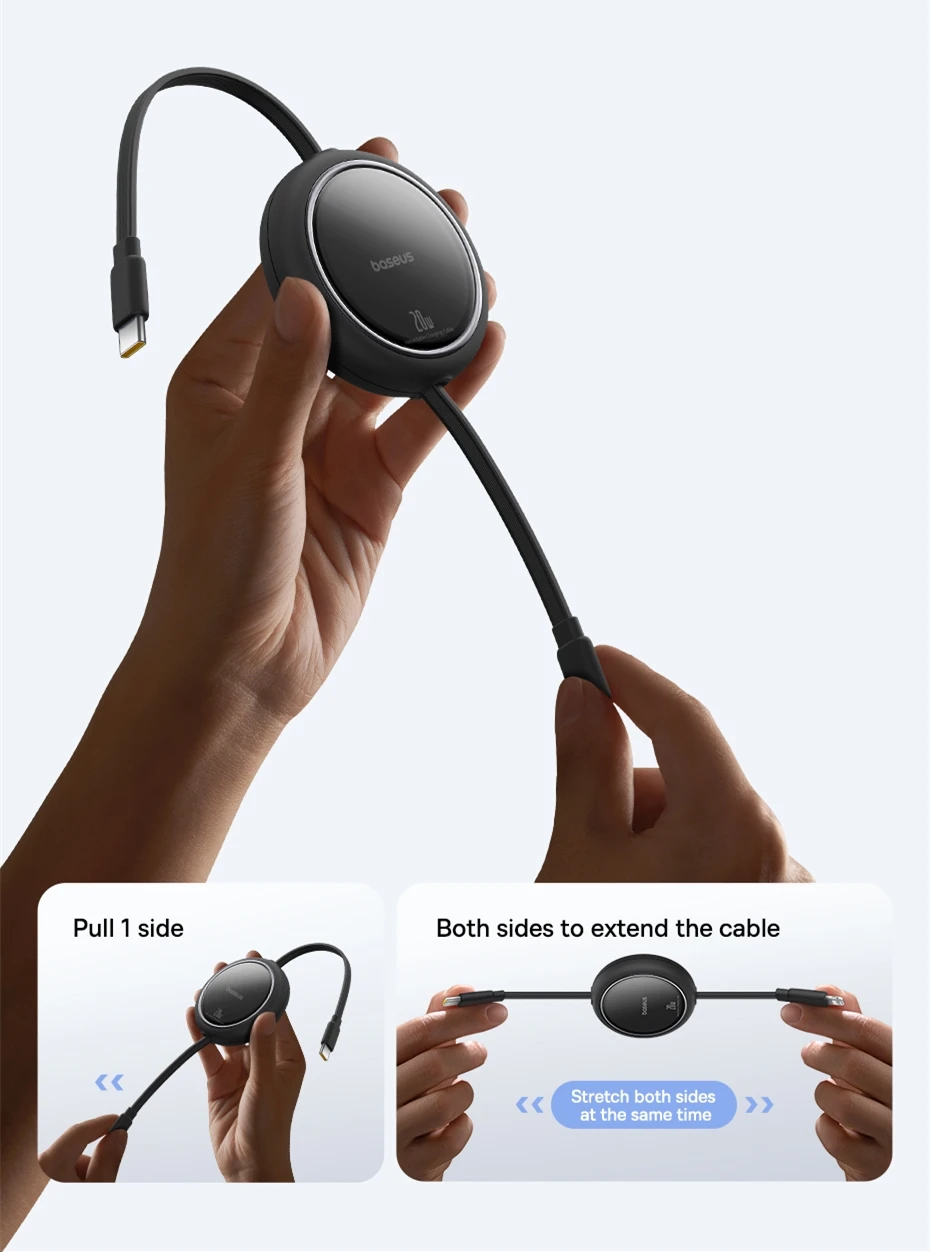 Baseus Retractable PD 20W USB C Cable For iPhone 14 13 12 Pro Max iPad Macbook Wire Fast Charging Type C Data Cord