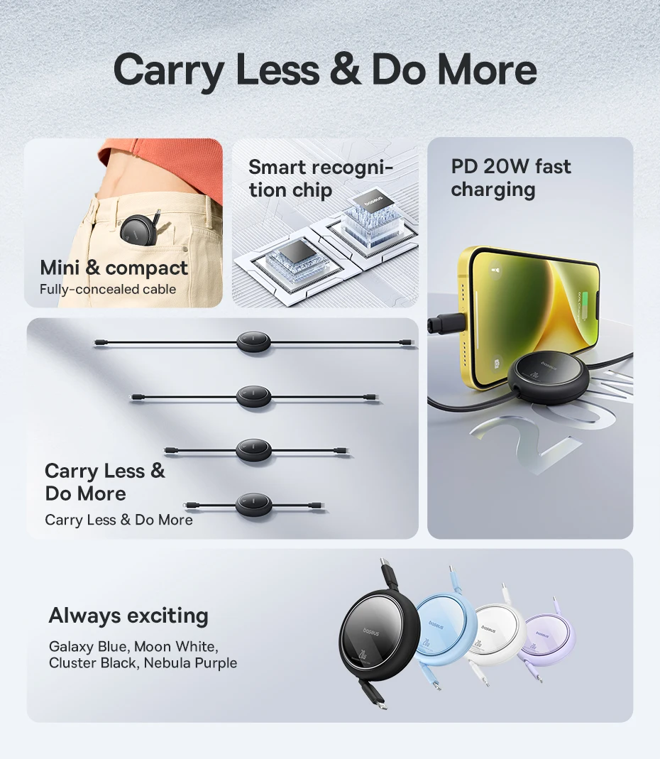 Baseus Retractable PD 20W USB C Cable For iPhone 14 13 12 Pro Max iPad Macbook Wire Fast Charging Type C Data Cord