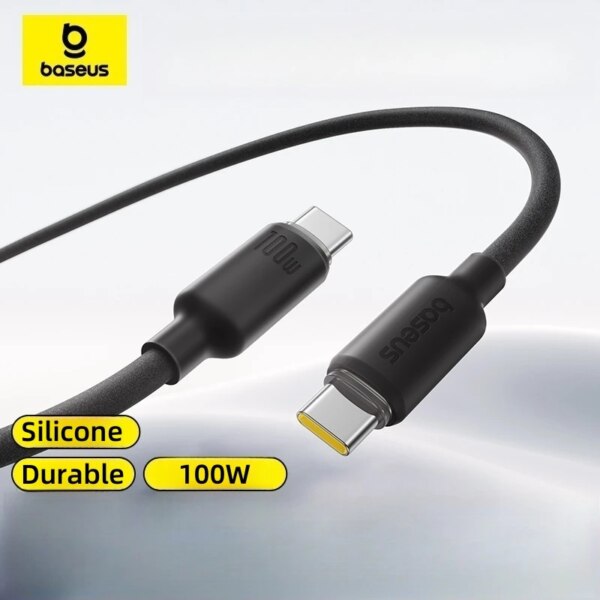 Baseus Foam Silicone USB C to USB C Cable 100W Fast Charging Type C Cable for Macbook iPhone Samsung Xiaomi