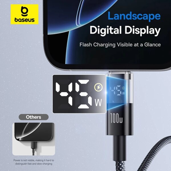 Baseus Display 2 USB-C to USB-C Fast Charging Cable 100W with LED Power Display - Image 4