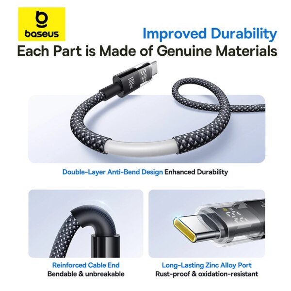 Baseus Display 2 USB-C to USB-C Fast Charging Cable 100W with LED Power Display - Image 6