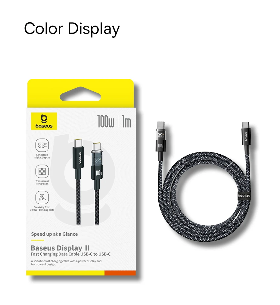 Baseus USB C Cable 100W For iPhone 17 16 15 Pro Max LED Dispaly USB Cable Type C for Macbook pro Fast Charge Wire for Xiaomi