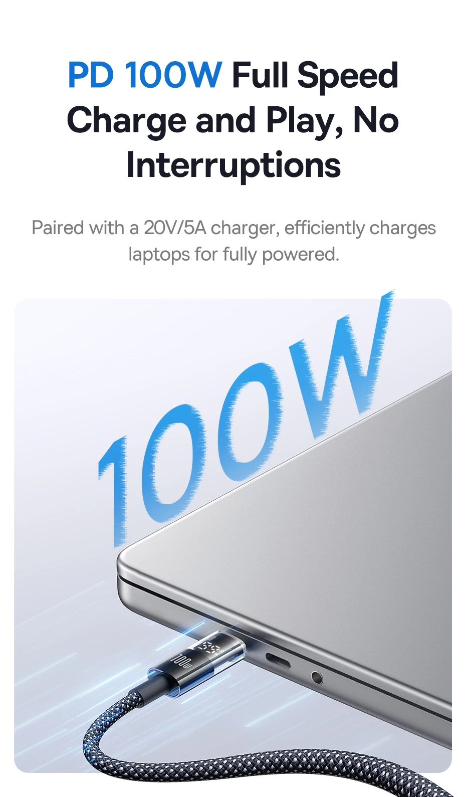 Baseus USB C Cable 100W For iPhone 17 16 15 Pro Max LED Dispaly USB Cable Type C for Macbook pro Fast Charge Wire for Xiaomi
