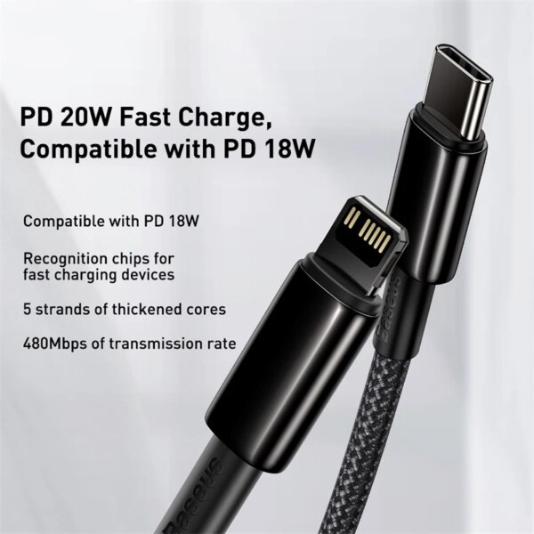 Baseus Tungsten Gold Type-C to Lightning Fast Charging Cable 20W PD USB C Cable - Image 2