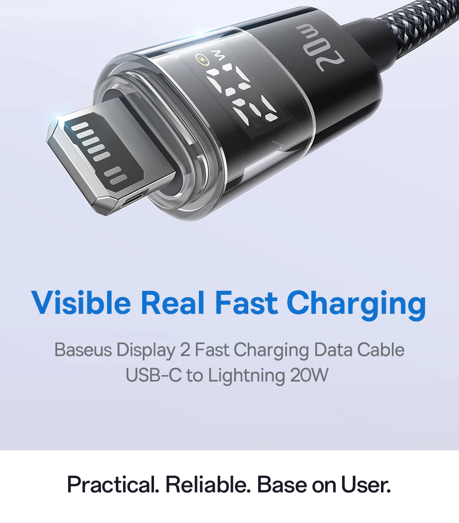 Baseus 20W USB C Cable For iPhone 14 13 12 LED Display USB Cable Type C for iPad Pro Fast Charging Data Wire