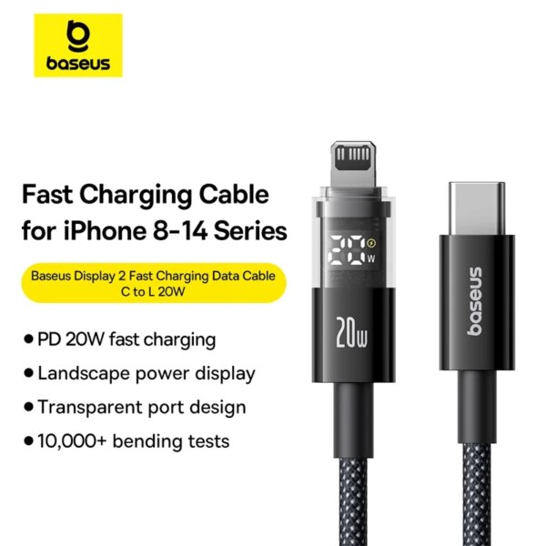 Baseus Display 2 USB-C to Lightning Cable 20W Fast Charging with LED Power Display - Image 2