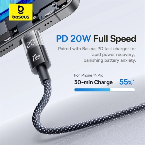 Baseus Display 2 USB-C to Lightning Cable 20W Fast Charging with LED Power Display - Image 3
