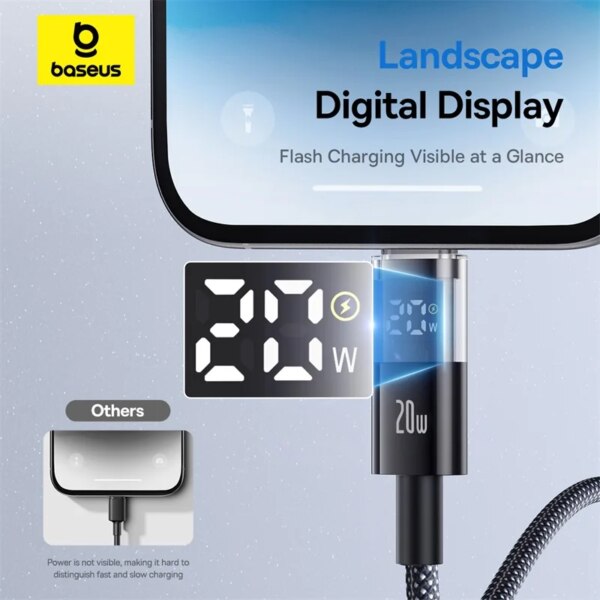 Baseus Display 2 USB-C to Lightning Cable 20W Fast Charging with LED Power Display - Image 4