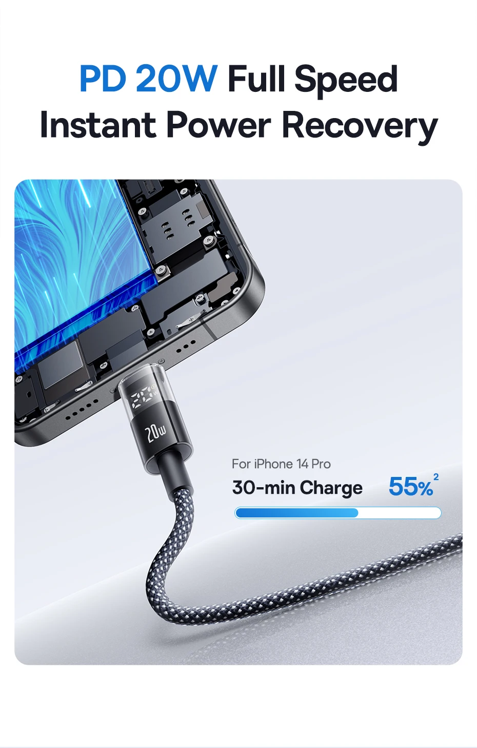 Baseus 20W USB C Cable For iPhone 14 13 12 LED Display USB Cable Type C for iPad Pro Fast Charging Data Wire