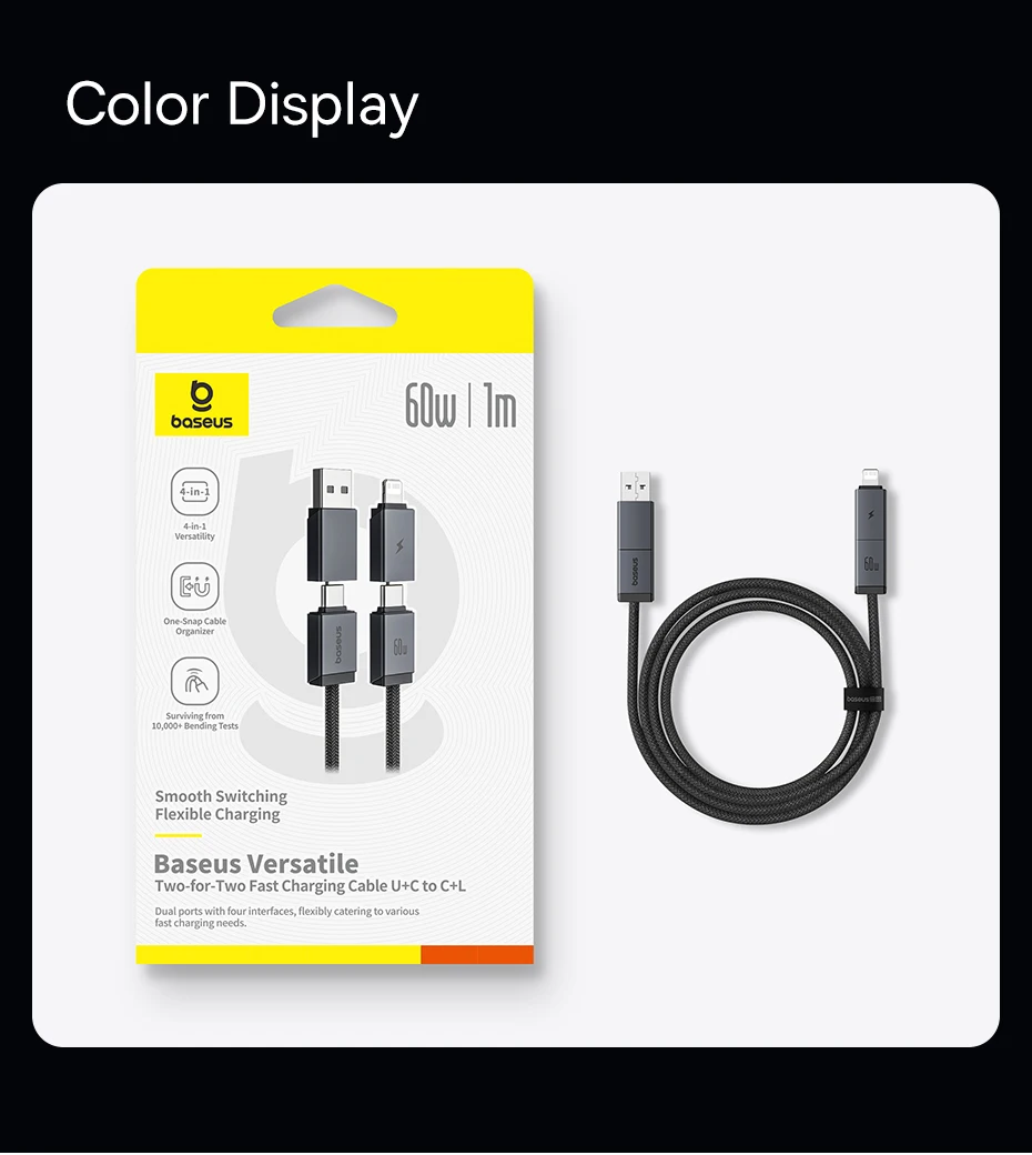 Baseus 4 in 1 USB Cable For iPhone 15 16 Promax 60W Fast Charging Cable For ipad Pro Laptops Type C Cable for Xiaomi Samsung