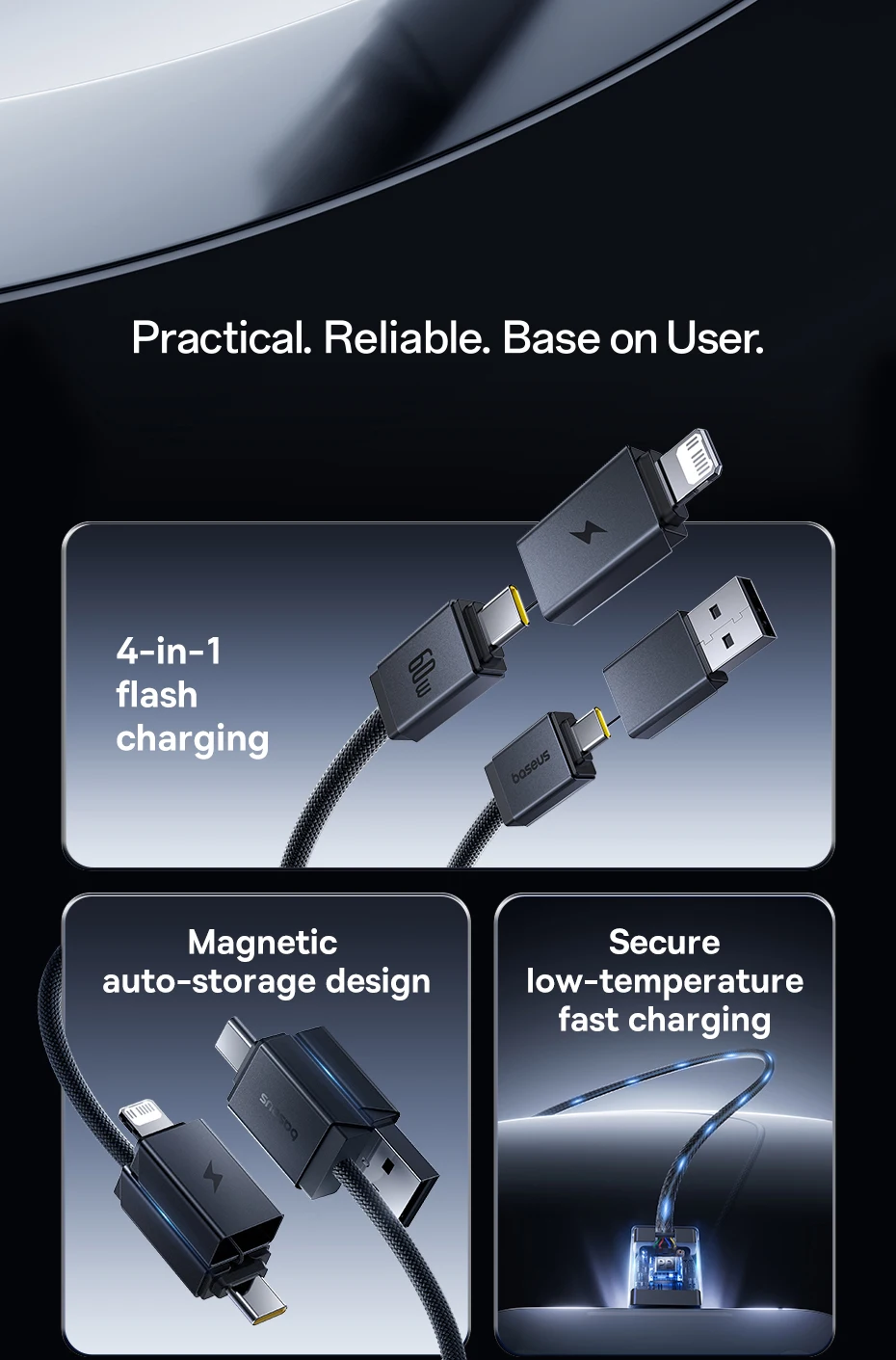 Baseus 4 in 1 USB Cable For iPhone 15 16 Promax 60W Fast Charging Cable For ipad Pro Laptops Type C Cable for Xiaomi Samsung