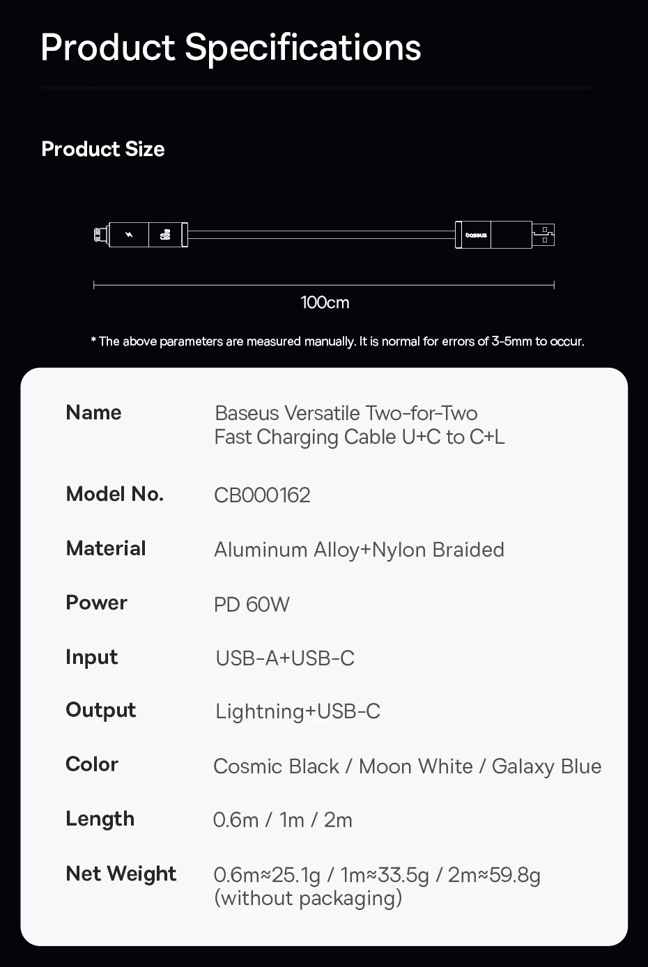 Baseus 4 in 1 USB Cable For iPhone 15 16 Promax 60W Fast Charging Cable For ipad Pro Laptops Type C Cable for Xiaomi Samsung