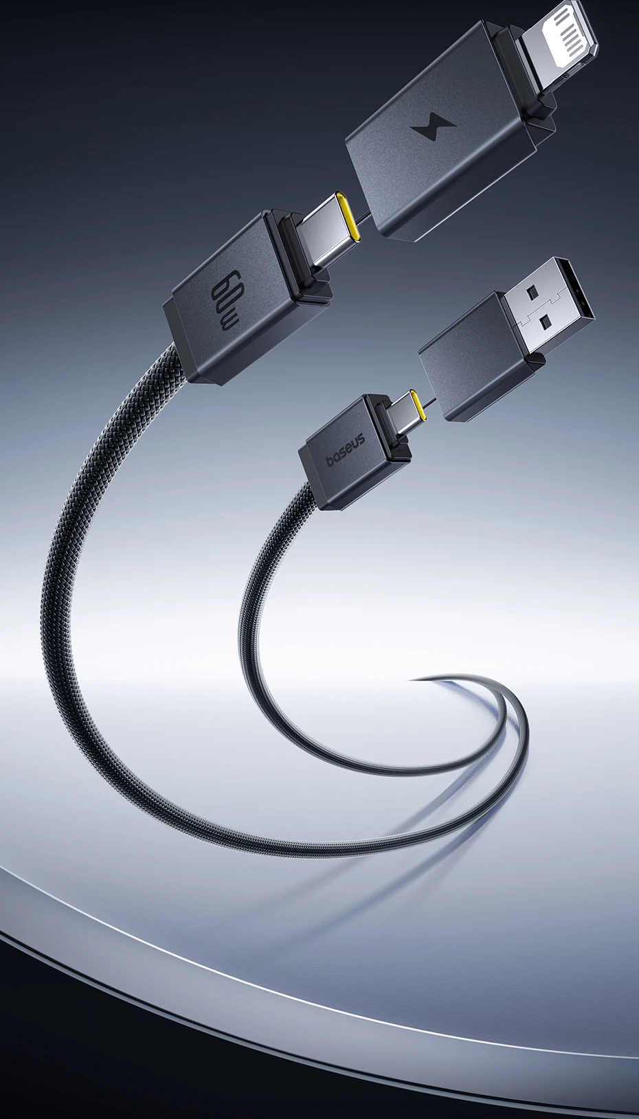 Baseus 4 in 1 USB Cable For iPhone 15 16 Promax 60W Fast Charging Cable For ipad Pro Laptops Type C Cable for Xiaomi Samsung