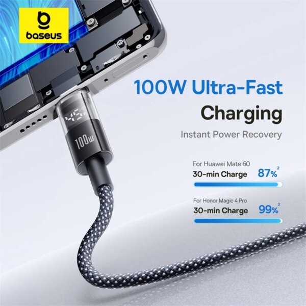 Baseus Display 2 USB-A to USB-C Fast Charging Cable 100W with LED Power Display - Image 3
