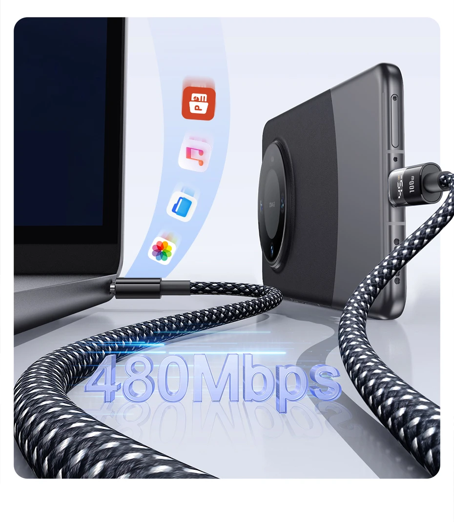 Baseus 100W USB Cable For Huawei Honor LED Display USB Cable Type C for Tablet Fast Charging Data Wire For Xiaomi 14