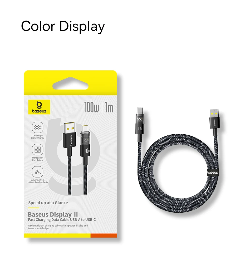Baseus 100W USB Cable For Huawei Honor LED Display USB Cable Type C for Tablet Fast Charging Data Wire For Xiaomi 14