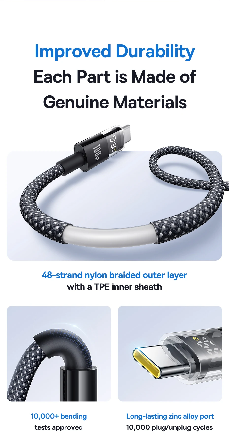 Baseus 100W USB Cable For Huawei Honor LED Display USB Cable Type C for Tablet Fast Charging Data Wire For Xiaomi 14