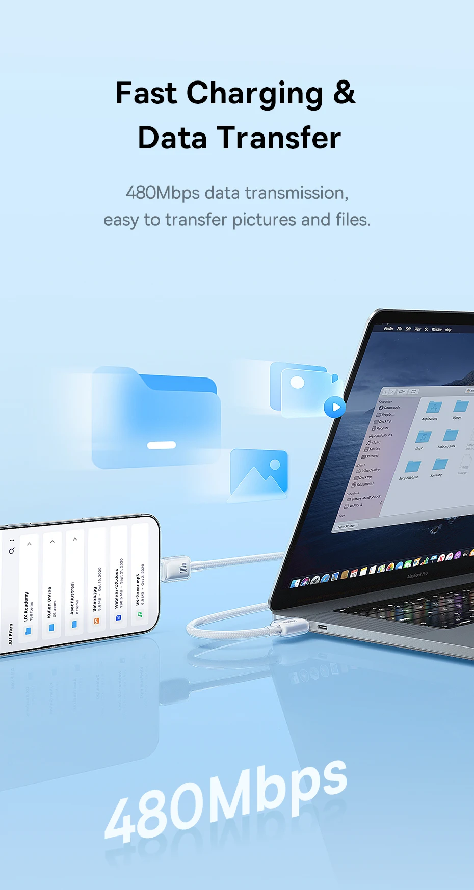 Baseus 100W USB Cable For iPhone 16 15 Pro Max USB Cable Type C For Macbook Pro Fast Charging Data Wire For Xiaomi Samsung