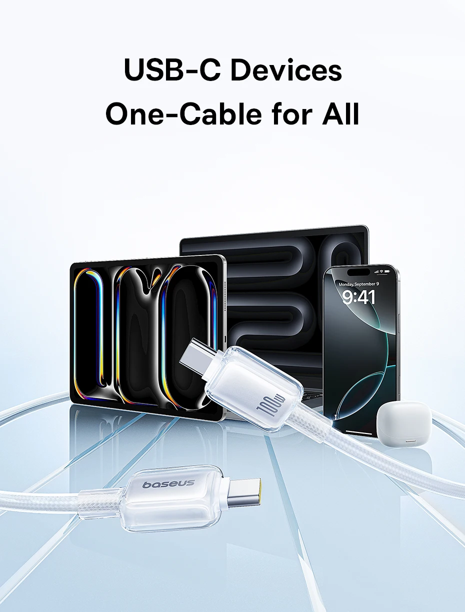 Baseus 100W USB Cable For iPhone 16 15 Pro Max USB Cable Type C For Macbook Pro Fast Charging Data Wire For Xiaomi Samsung