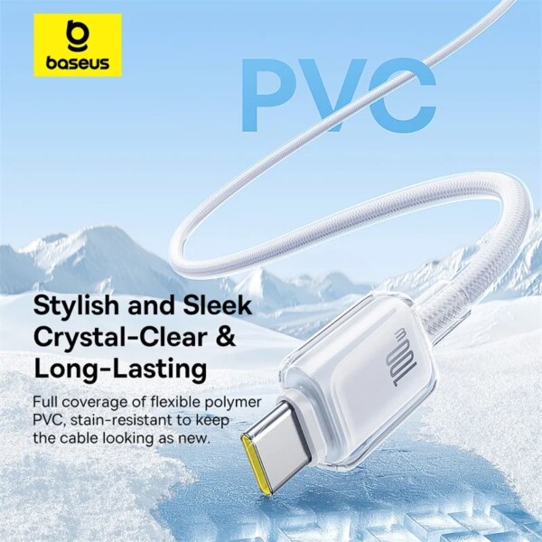 Baseus Crystal 100W USB C to USB C Fast Charging Cable PD 100W for iPhone 16 15 Pro MacBook - Image 3