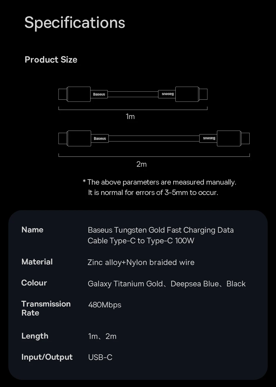 Baseus 100W USB C to USB Type C Cable For iPhone 16 15 for Xiaomi Quick Charge 4.0 PD 100W Fast Charger for MacBook iPad Pro