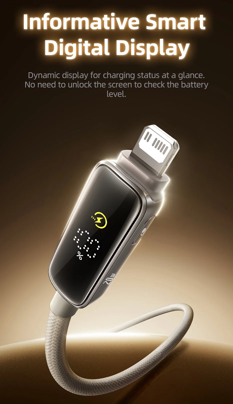 Baseus 20W USB C Cable For iPhone 14 13 12 Pro Max Plus Digital Display Fast Charging Cable For iPad Pro Mini Data Wire