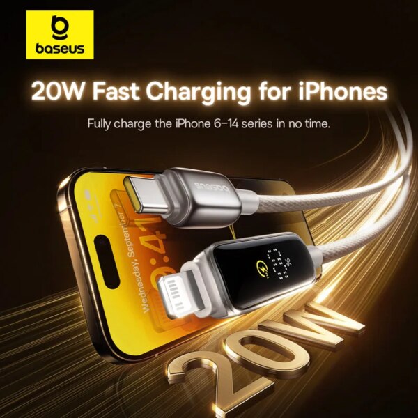 Baseus 20W USB C to Lightning Cable with Digital Display Fast Charging Cable for iPhone iPad - Image 3
