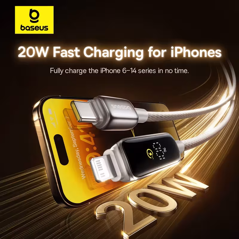 Baseus 20W USB C to Lightning Cable with Digital Display Fast Charging Cable for iPhone iPad Baseus 20W USB C to Lightning Cable with Digital Display Fast Charging Cable for iPhone iPad - Image 3